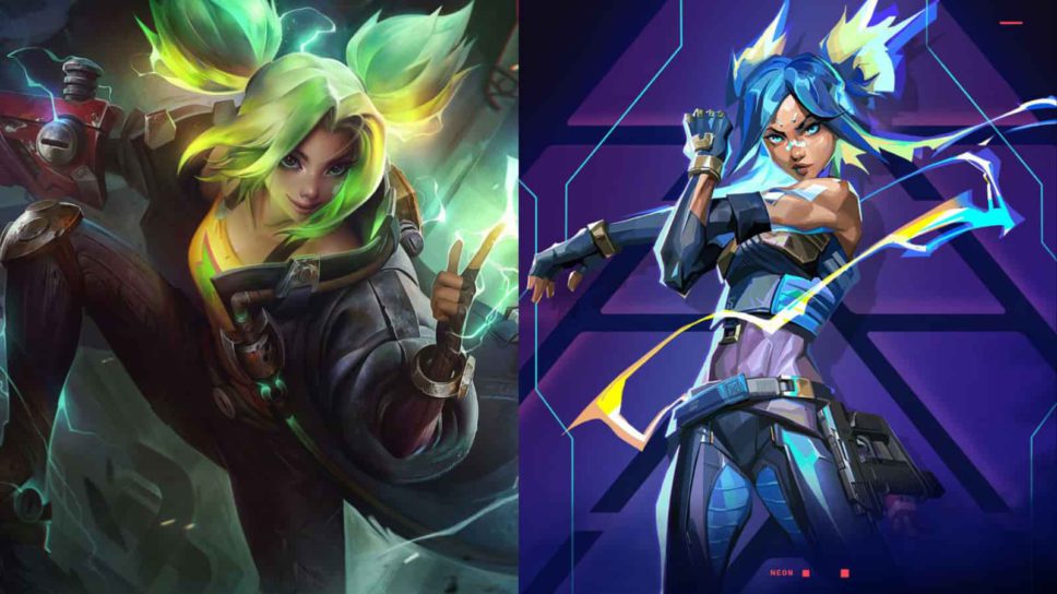 Valorant’s Neon and League of Legends’ Zeri shared a design team cover image