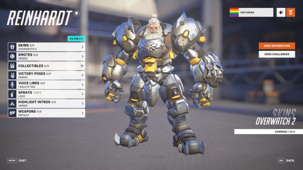 A look at Reinhardt's hero page in Overwatch 2.