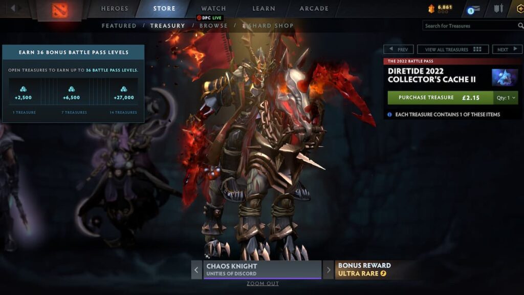 Chaos Knight is transformed into a fearsome warlord with this Collector's Cache II set! (Screenshot by Esports.gg)
