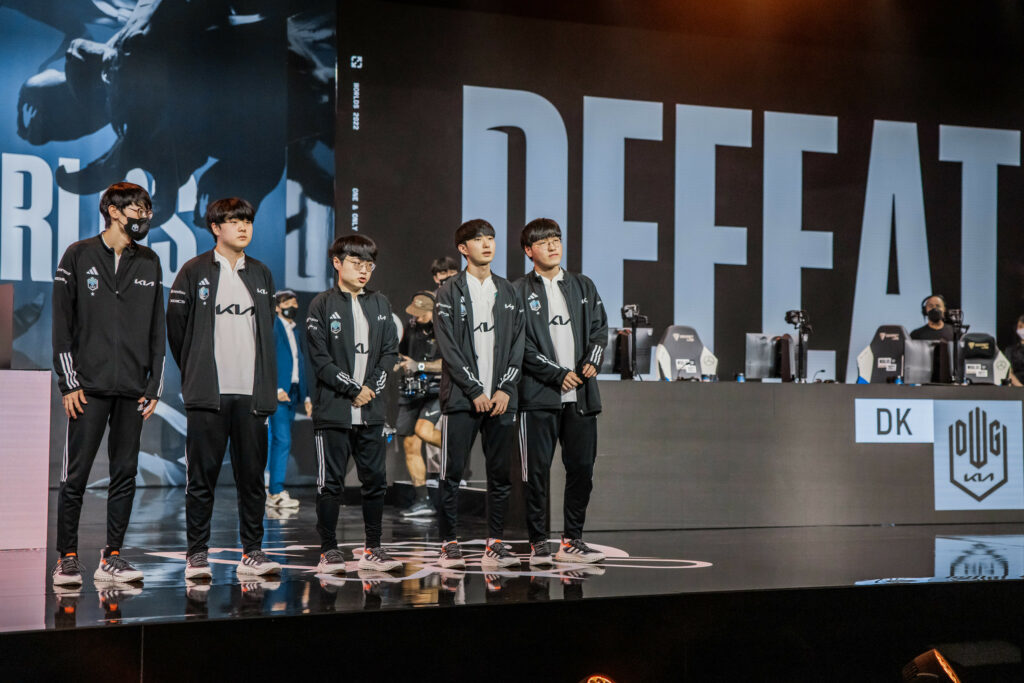 <em>Damwon Gaming KIA at Worlds 2022. Image courtesy of Colin Young-Wolff/Riot Games</em>