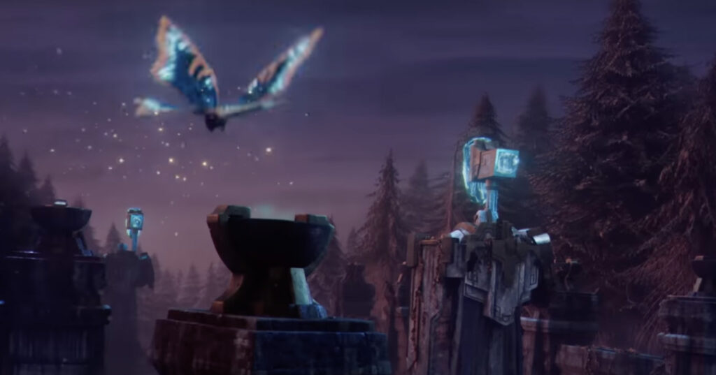 A butterfly flying through the rift in the Season 13 anthem (Image via Riot Games)