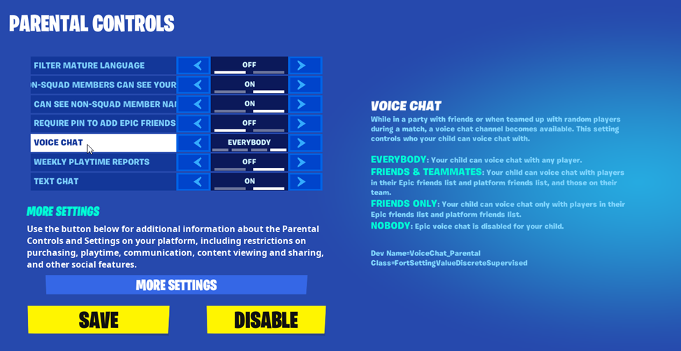 Fortnite's parental controls (Image via Epic Games)