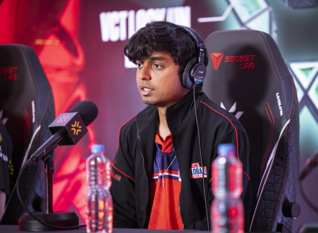 FEBRUARY 21: Ganesh "SkRossi" Gangadhar of Global Esports speaks during the VALORANT Champions Tour 2023: LOCK//IN press conference on February 21, 2023 in Sao Paulo, Brazil. (Photo by Colin Young-Wolff/Riot Games)