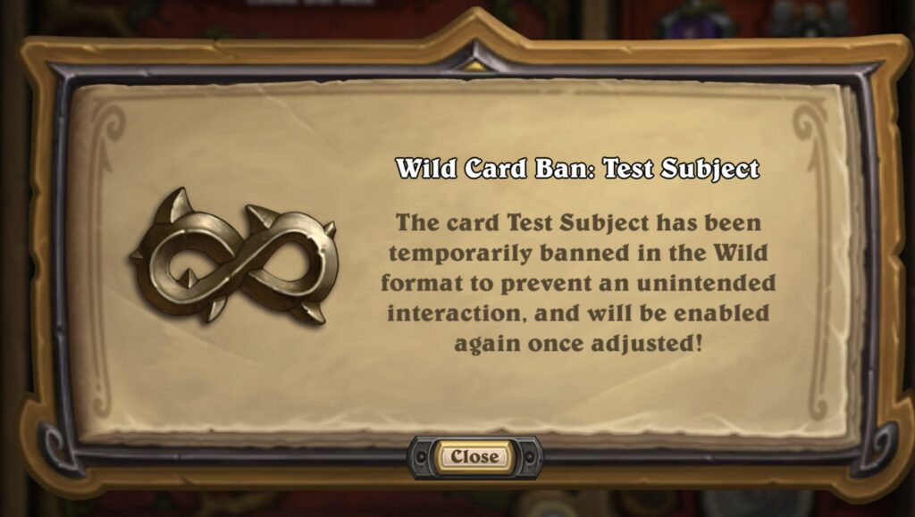 Hearthstone Test Subject ban notice