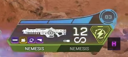 Above the weapon you can see how charged the Nemesis is (Source: Soar hollow)