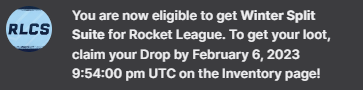 Twitch notification for Rocket League Fan Rewards. Image via Esports.gg.