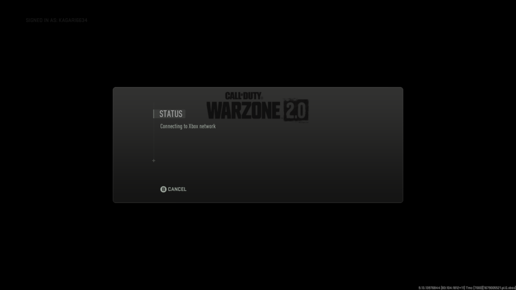 The 'connecting to Xbox network' screen in Call of Duty Warzone 2.0. Photo via u/Kagari