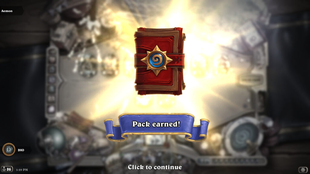 Your first weekly win results in a free Standard card pack (Image via Blizzard Entertainment)