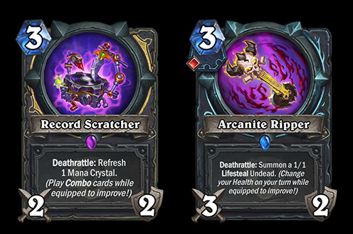 Record Scratcher and Arcanite Ripper in the Festival of Legends Hearthstone expansion (Image via Blizzard Entertainment)