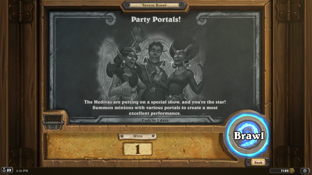Party Portal Tavern Brawl information (Image via Blizzard Entertainment)