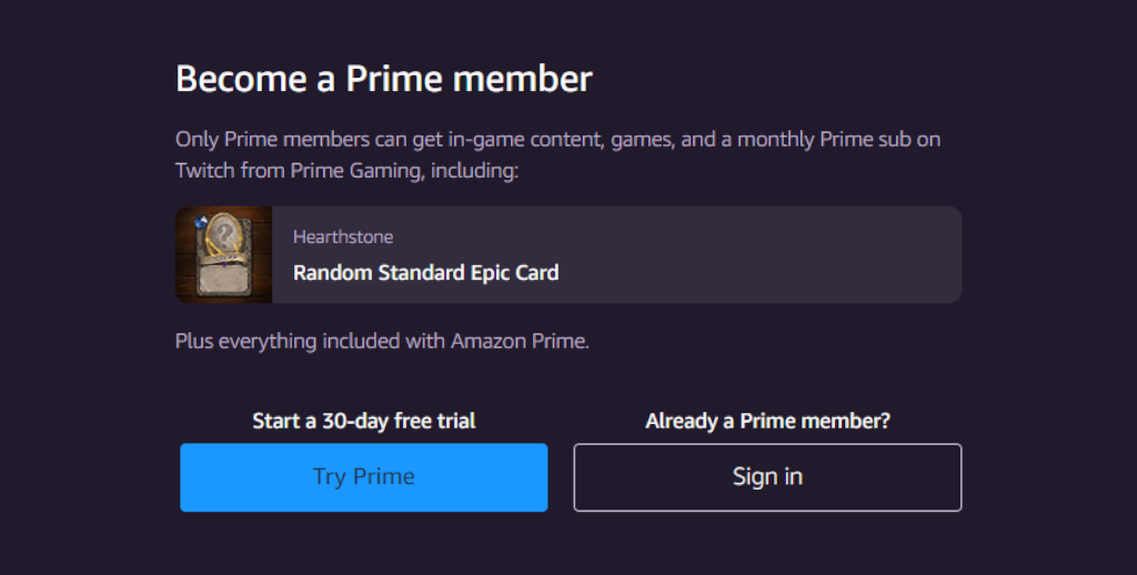 A free Amazon Prime trial is available (Image via Prime Gaming)