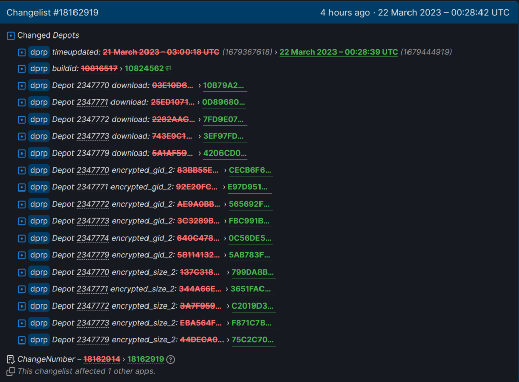 The SteamDB DPR updates for CSGO. (Screengrab via SteamDB)