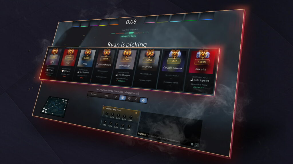 Immortal matchmaking now has a draft phase where you pick players (Image via Valve)