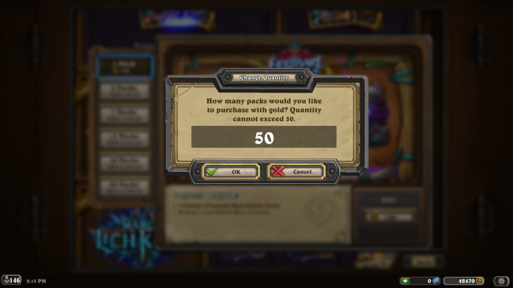 Buy multiple Hearthstone packs with gold - Image via Esports.gg
