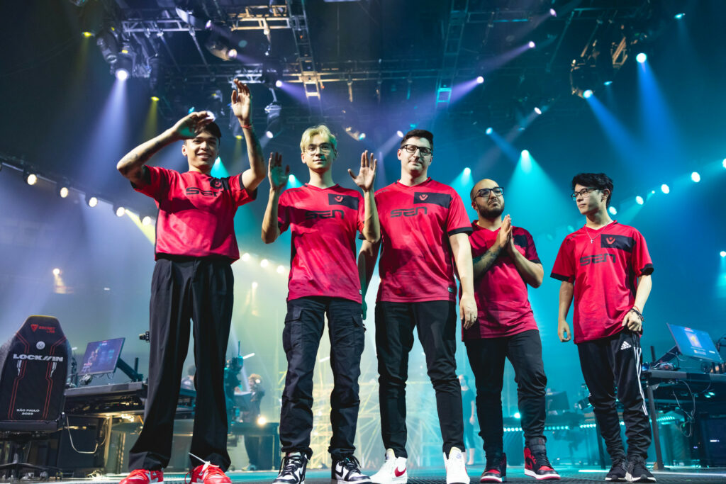 Sentinels after their loss to FNATIC at VCT LOCK//IN (Photo by Colin Young-Wolff/Riot Games)