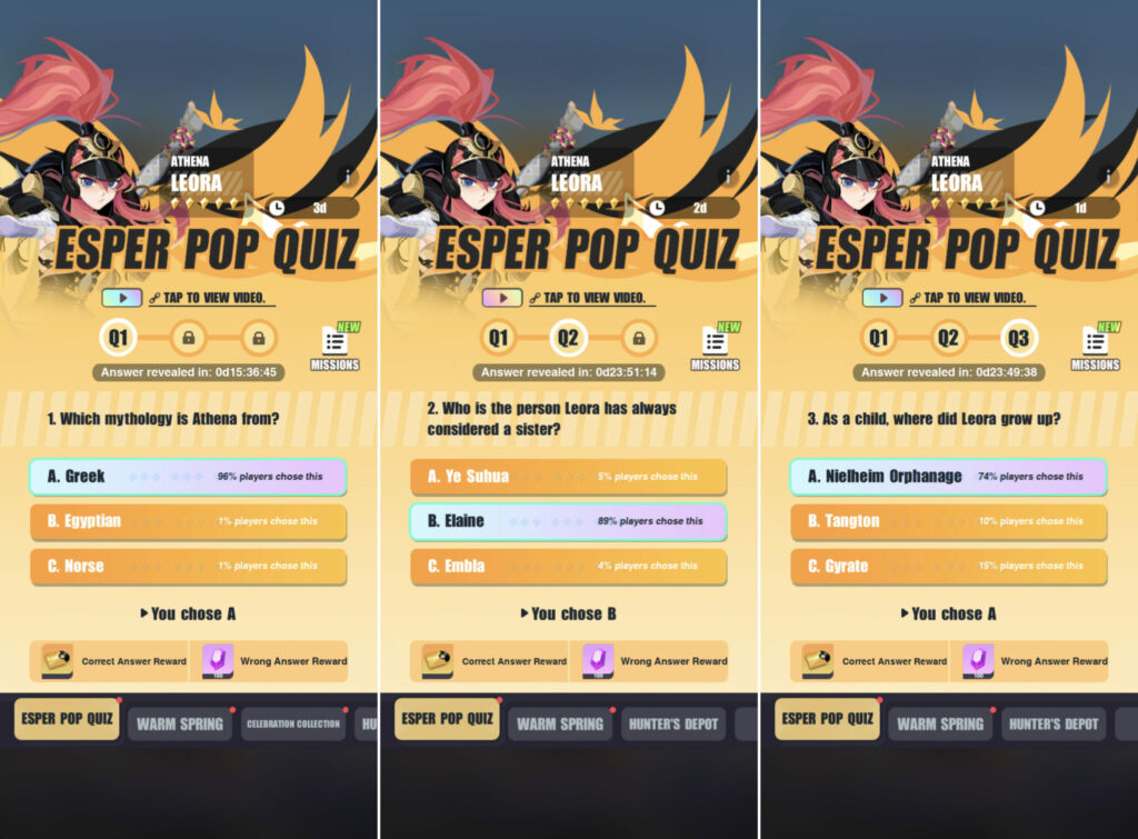Dislyte Esper Pop Quiz Leora answers (Image via Lilith Games)