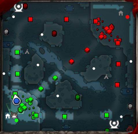 The new Dota 2 Minimap. The top left corner and the bottom right corner are now the Roshan home locations.