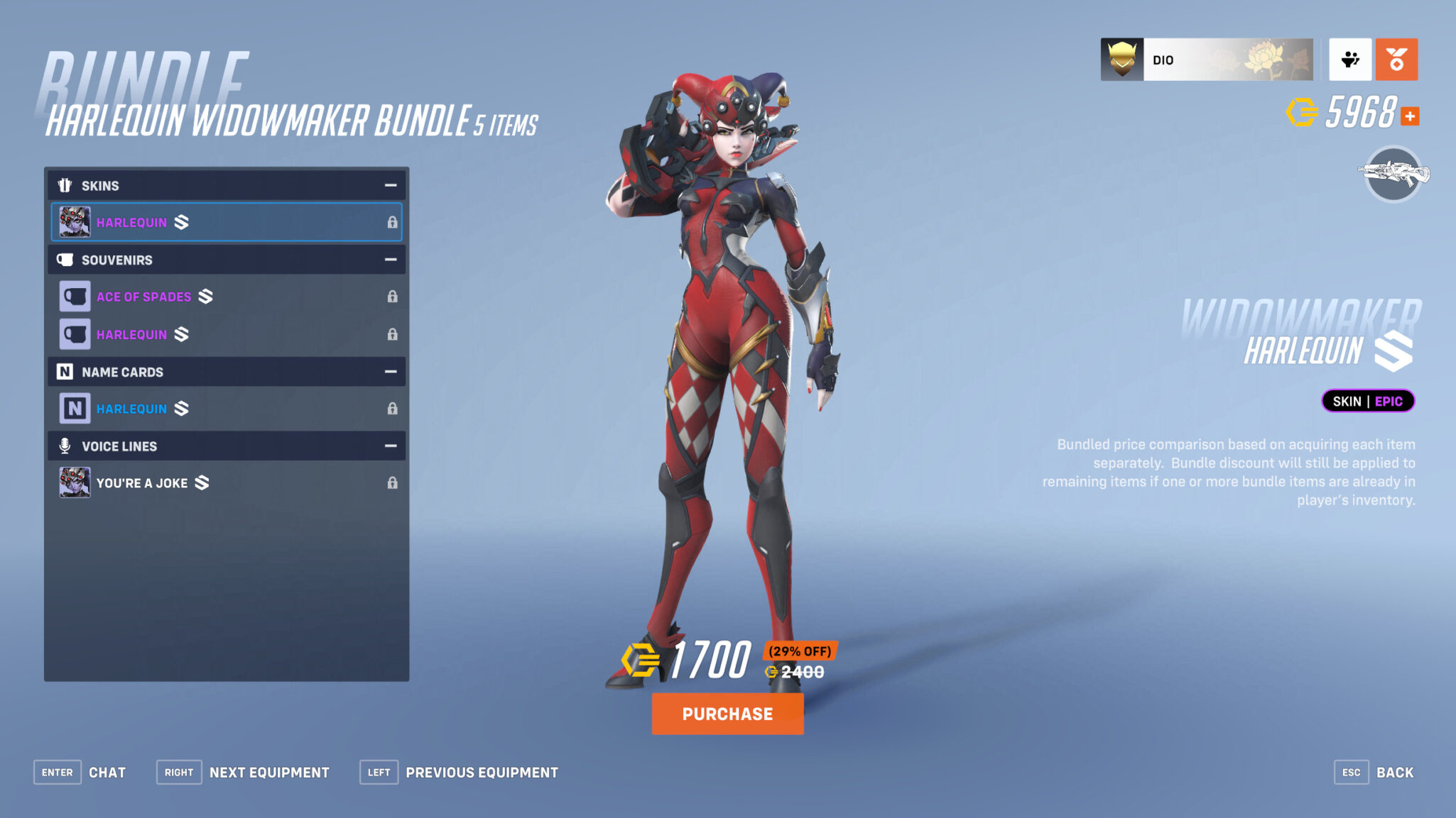 The Harlequin Widowmaker skin in Overwatch 2 (Image via Blizzard Entertainment)