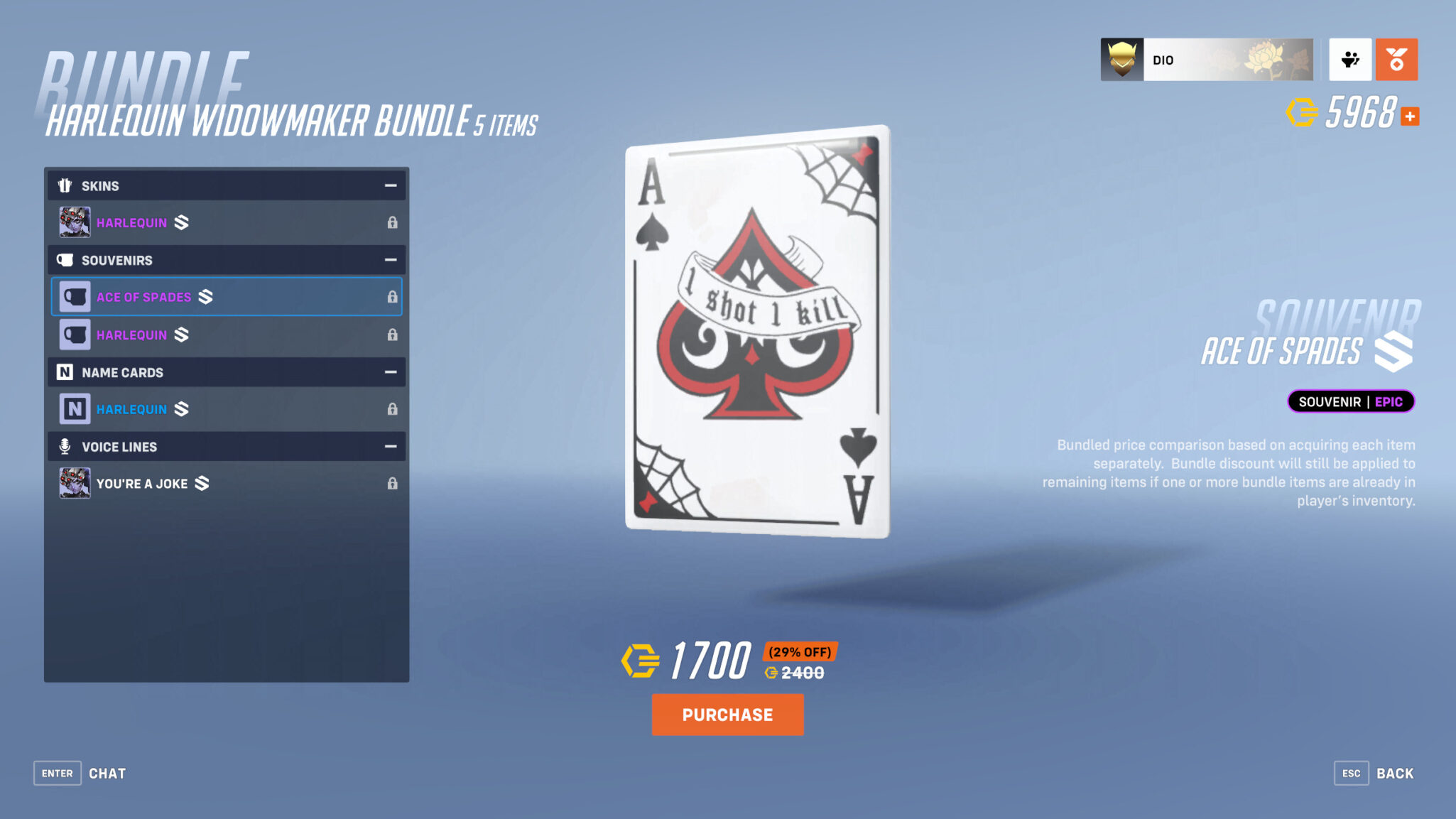 Ace of Spades souvenir in Overwatch 2 (Image via Blizzard Entertainment)