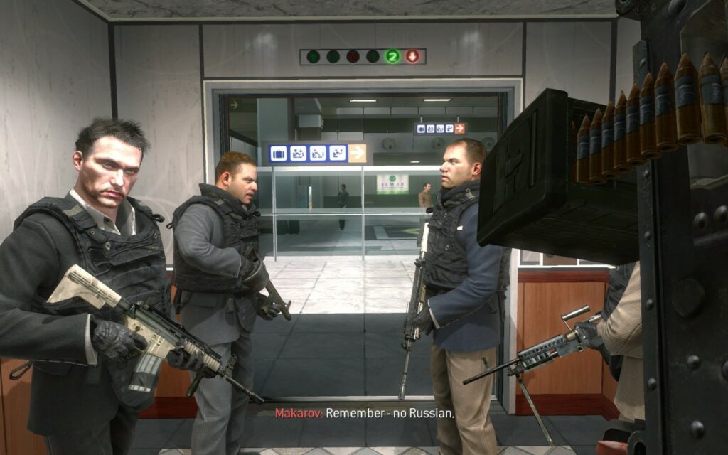 Makarov (left) during the infamous "No Russian" mission in Modern Warfare 2.