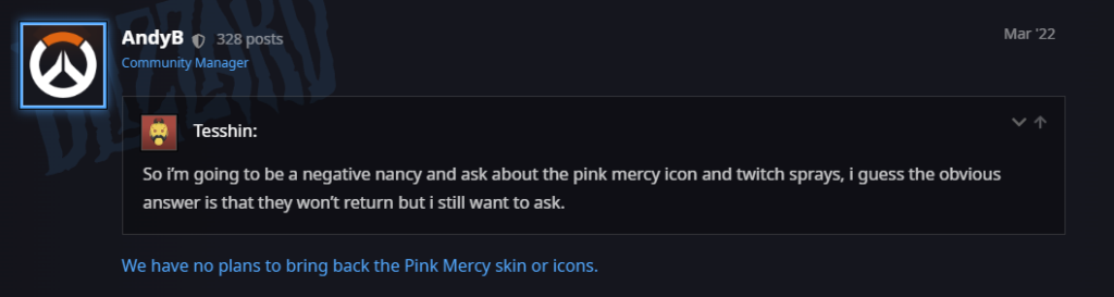 <em>A comment from Blizzard Community Manager AndyB, confirming the obvious.</em>