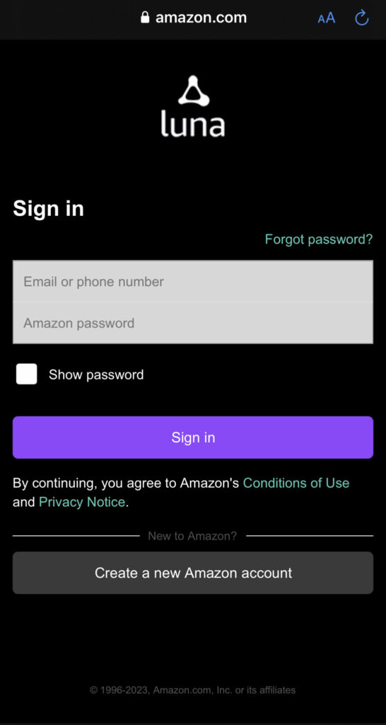 Sign-in page (Image via Amazon)