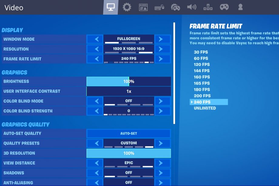 Fortnite FPS PC Settings