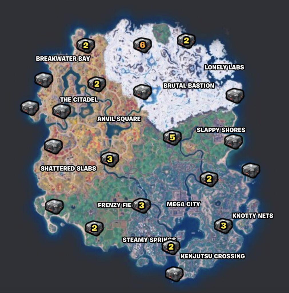 Two-Chest locations in Fortnite (Screenshot taken on Fortnite.gg)