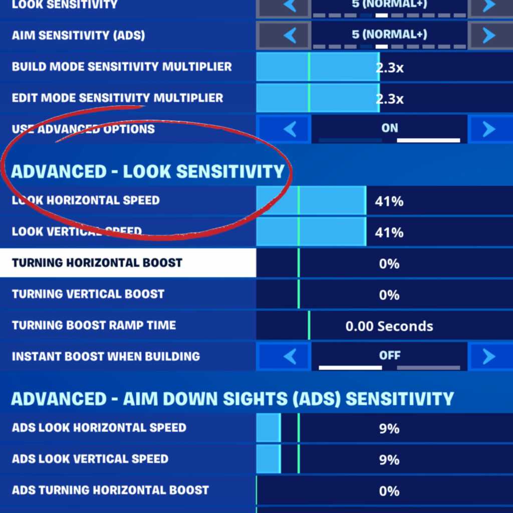 Fortnite controller settings (Advanced Sensitivity)