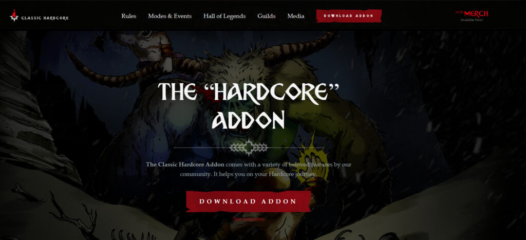 <em>The WoW Classic Hardcore addon website.</em>