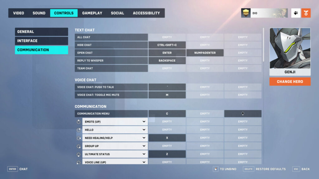Specific settings for each hero are available (Image via Blizzard Entertainment)