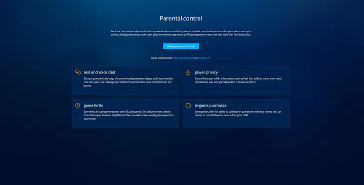 The parental control portal on Battle.net (Image via Blizzard Entertainment)