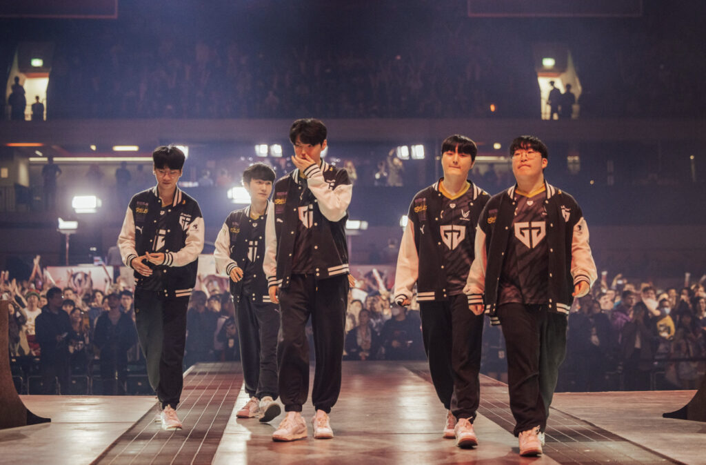 Gen G leaving the MSI 2023 stage for the final time following their loss to BLG - image via Colin Young-Wolff/Riot Games