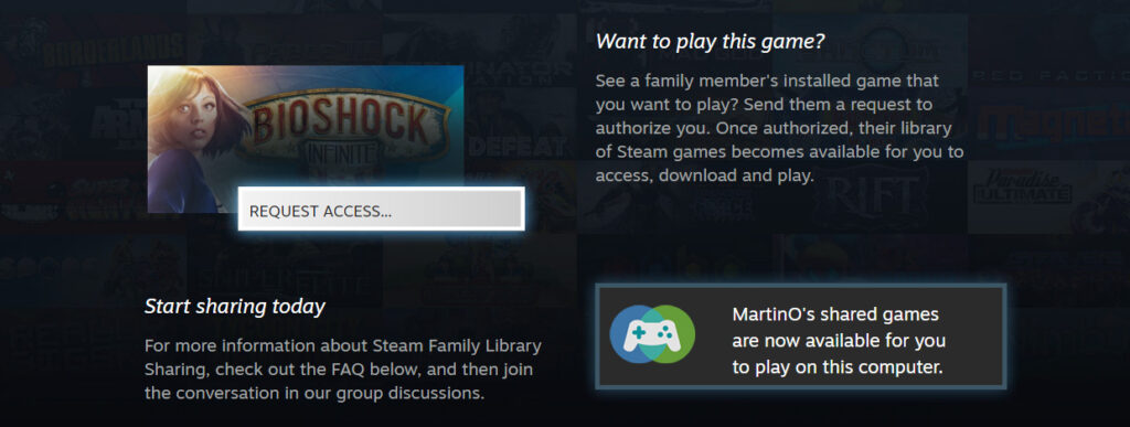 Players should use Steam Family Sharing in order to share games on the same system.
