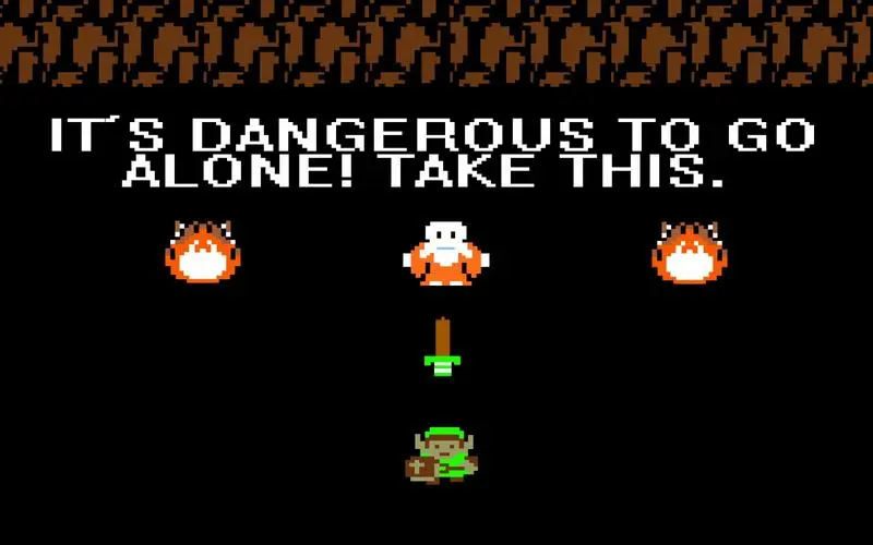 Legend of Zelda: "It's dangerous to go outside! Take this" (Image via TechCrunch)