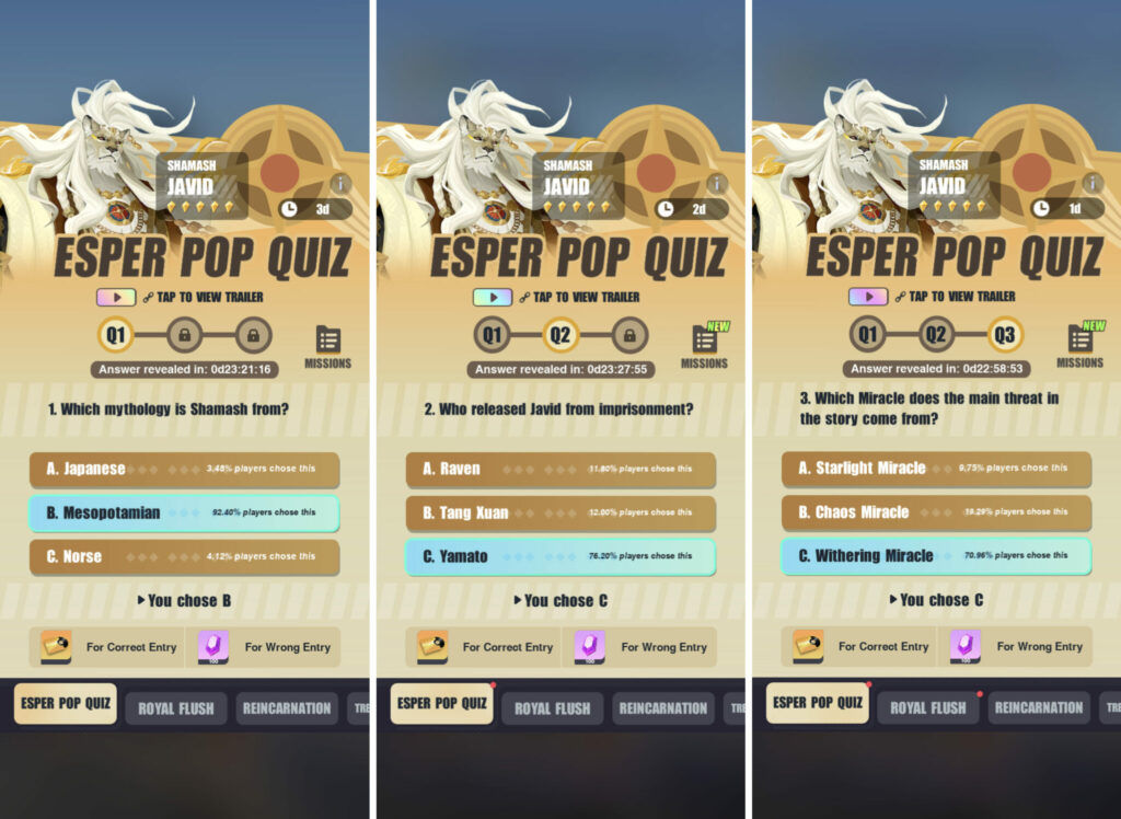 Dislyte Esper Pop Quiz Javid answers (Image via Lilith Games)