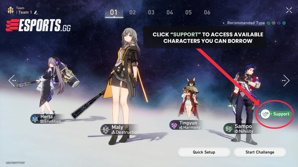 You can borrow another player's character via the support character menu