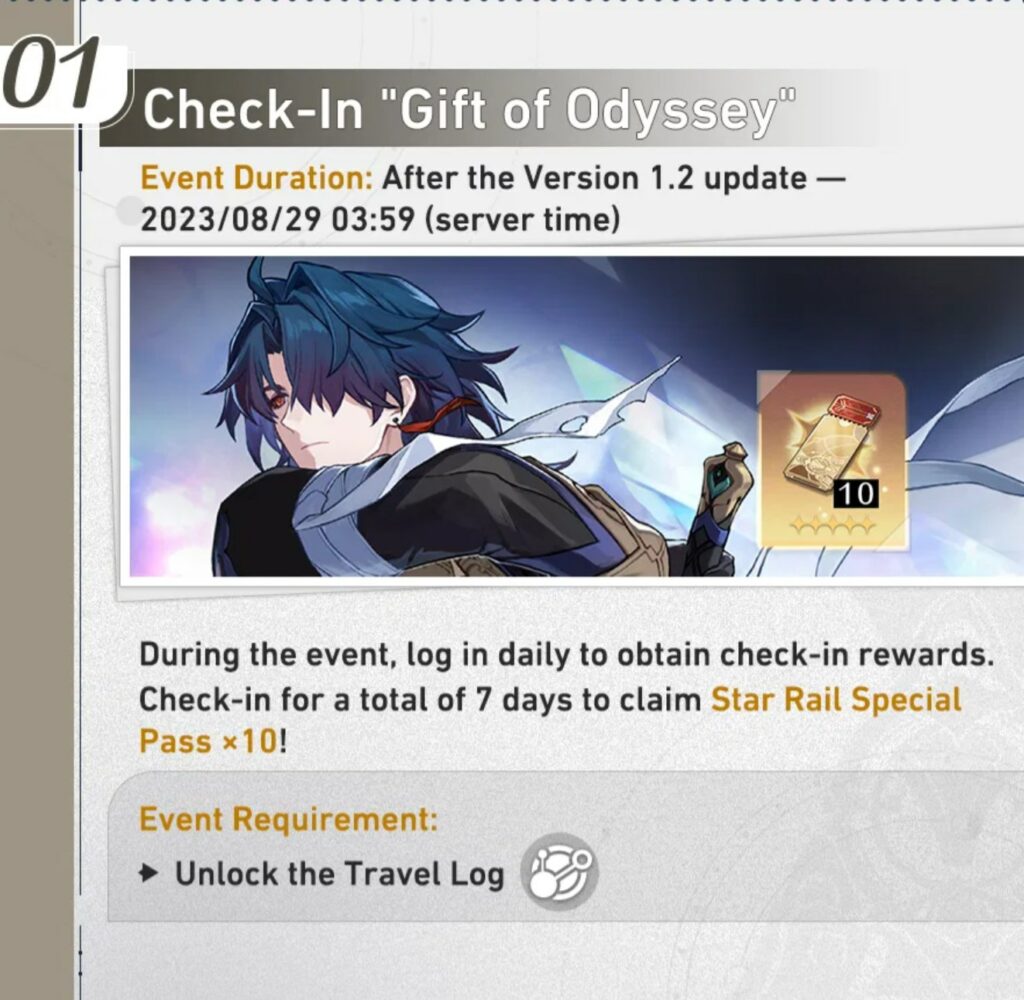The Gift of Odyssey rewards players for logging in daily. Image Credit: Honkai Star Rail.