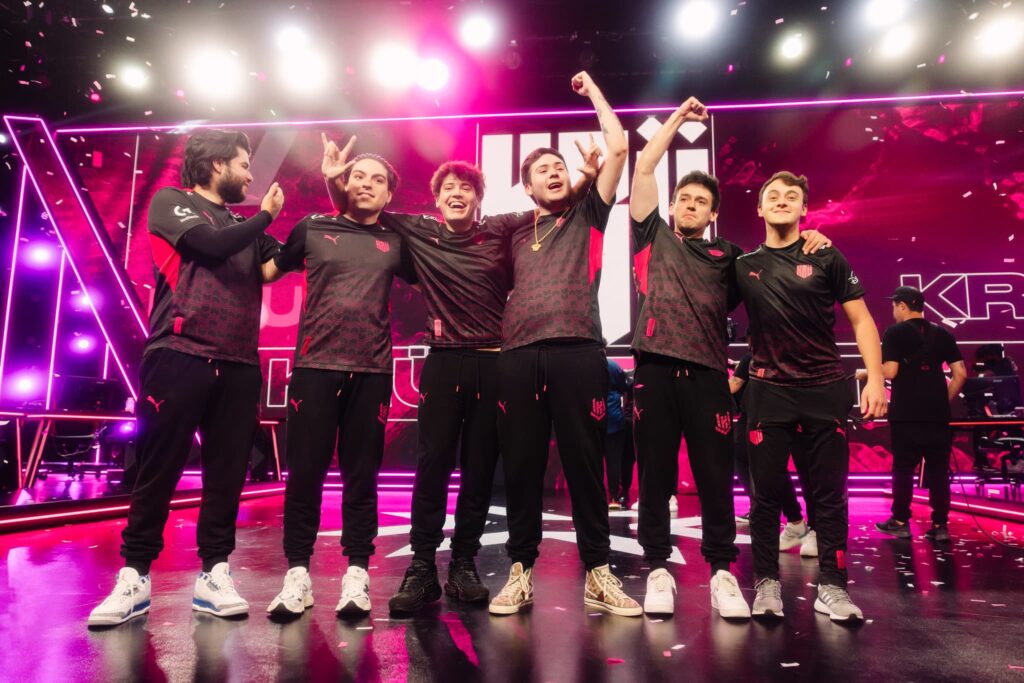 KRÜ Esports celebrates after qualifying for Champions (Photo by Tina Jo/Riot Games)