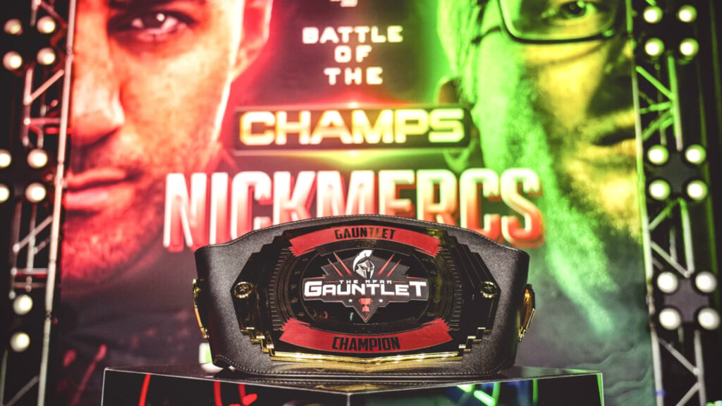 The champion belt for The MFAM Gauntlet Battle of the Champs between NICKMERCS and Scump (Image from MFAM Central)