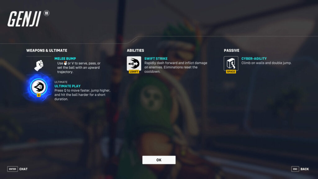 Genji's abilities in this game mode (Image via Blizzard Entertainment)