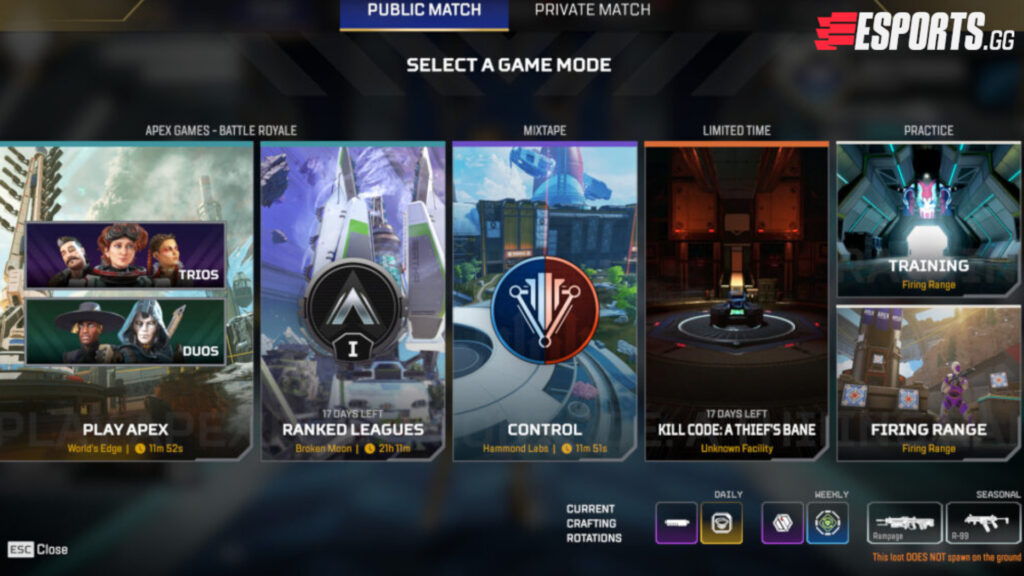 A Thief's Bane menu (Screenshot taken by Esports.gg)