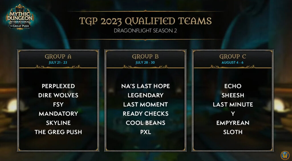 TGP schedule and teams (Image via Blizzard Entertainment)