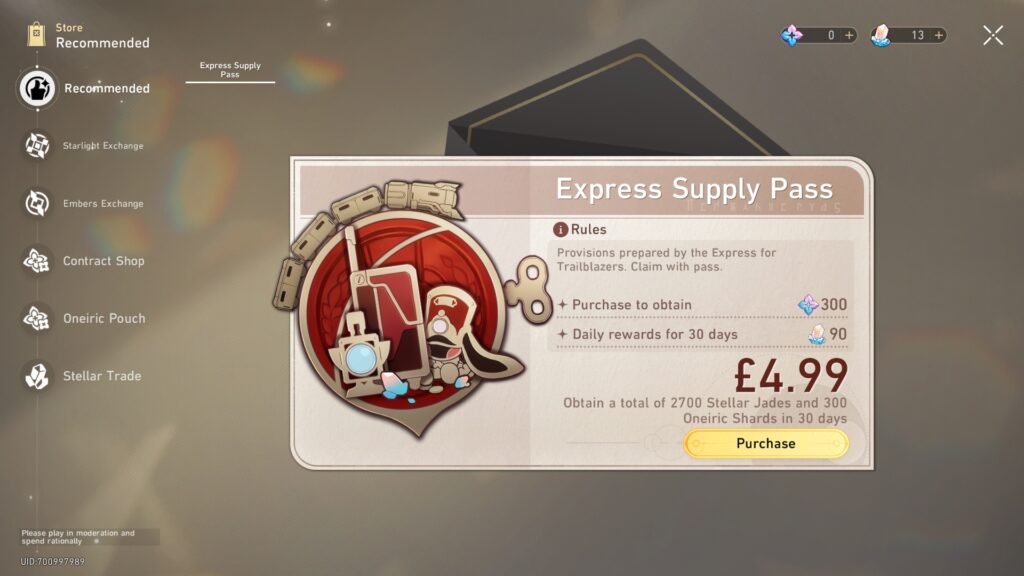 The Express Supply Pass will also reset when the game resets (Image via HoYoVerse)