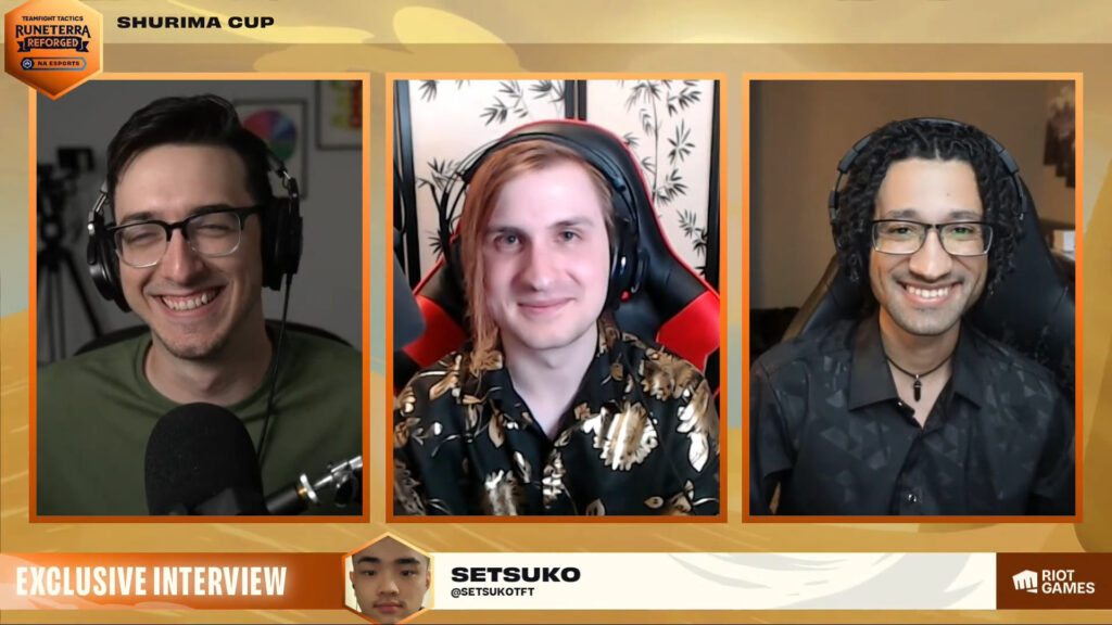 Setsuko's interview with Gangly, Casanova, and Khroen (from left to right) (Image via Riot Games)
