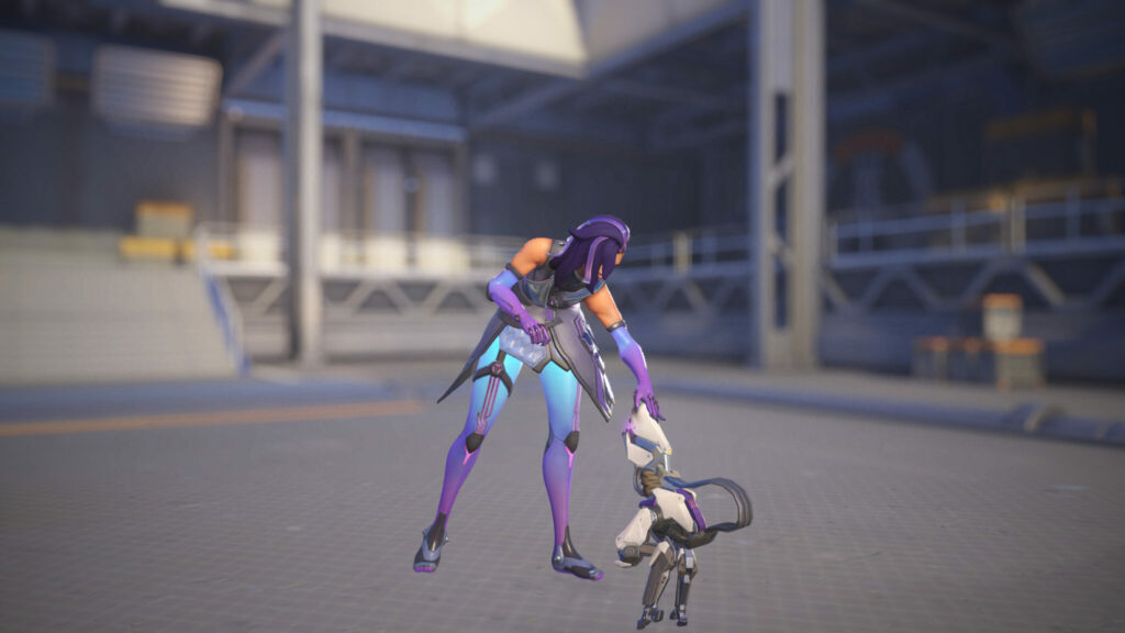 The Sombra Pet Slicer emote lets you pet the "dog" in Overwatch 2 (Image via Blizzard Entertainment)