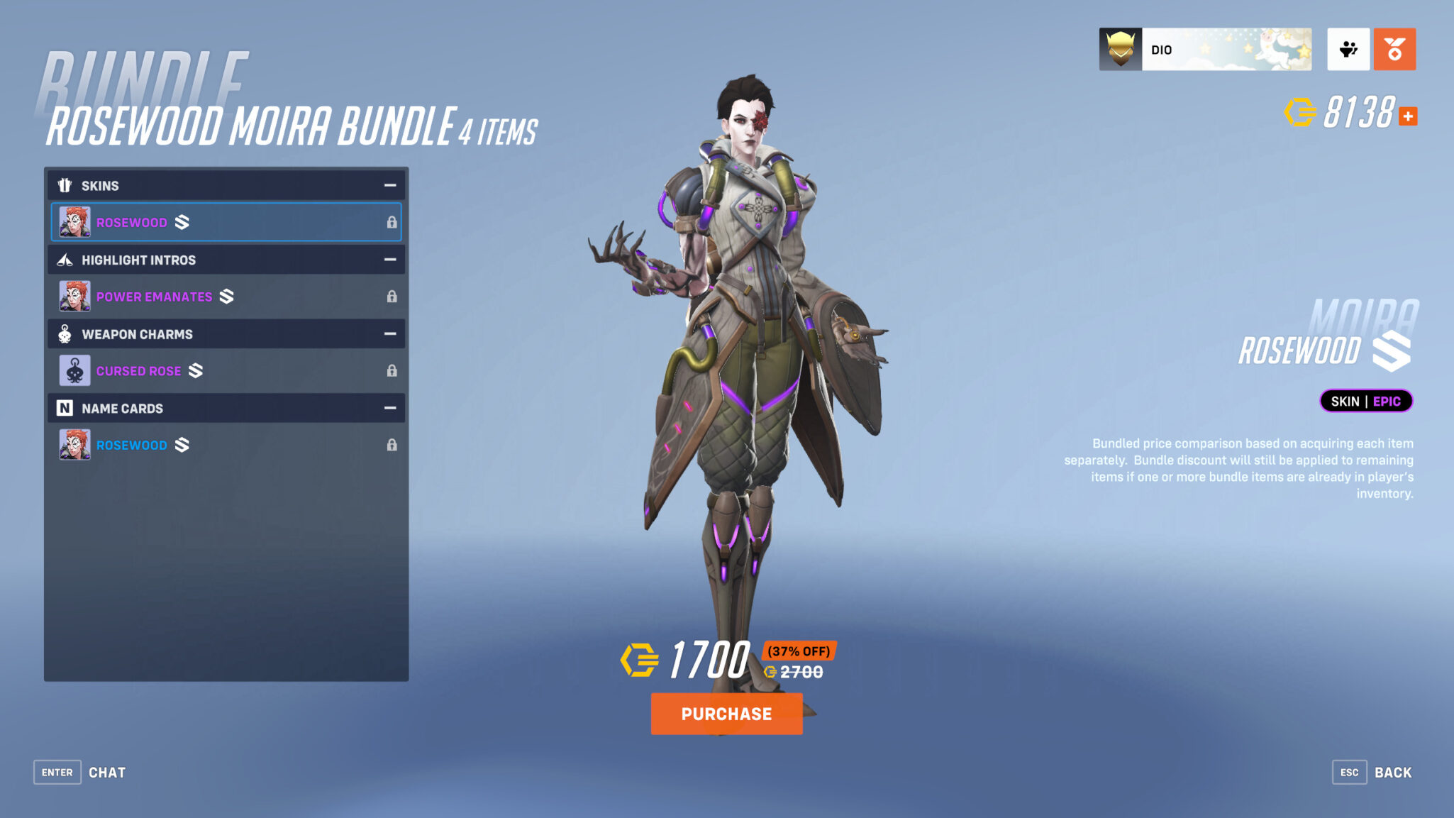 Overwatch 2 Rosewood Moira skin (Image via Blizzard Entertainment)