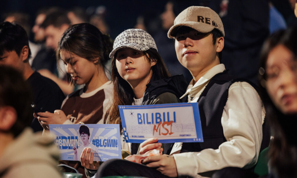 Fans with their signs at MSI 2023 in London - image via Colin Young-Wolff/Riot Games LoL Esports Flickr
