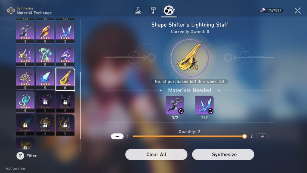 You can use the Omni-Synthesizer to synthesize Shape Shifter's Lightning Staff