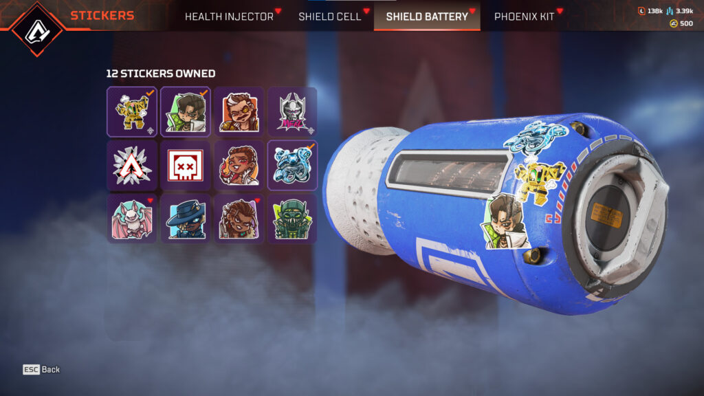 The loadout menu and sticker equip page in Apex Legends (Image via Respawn Entertainment)